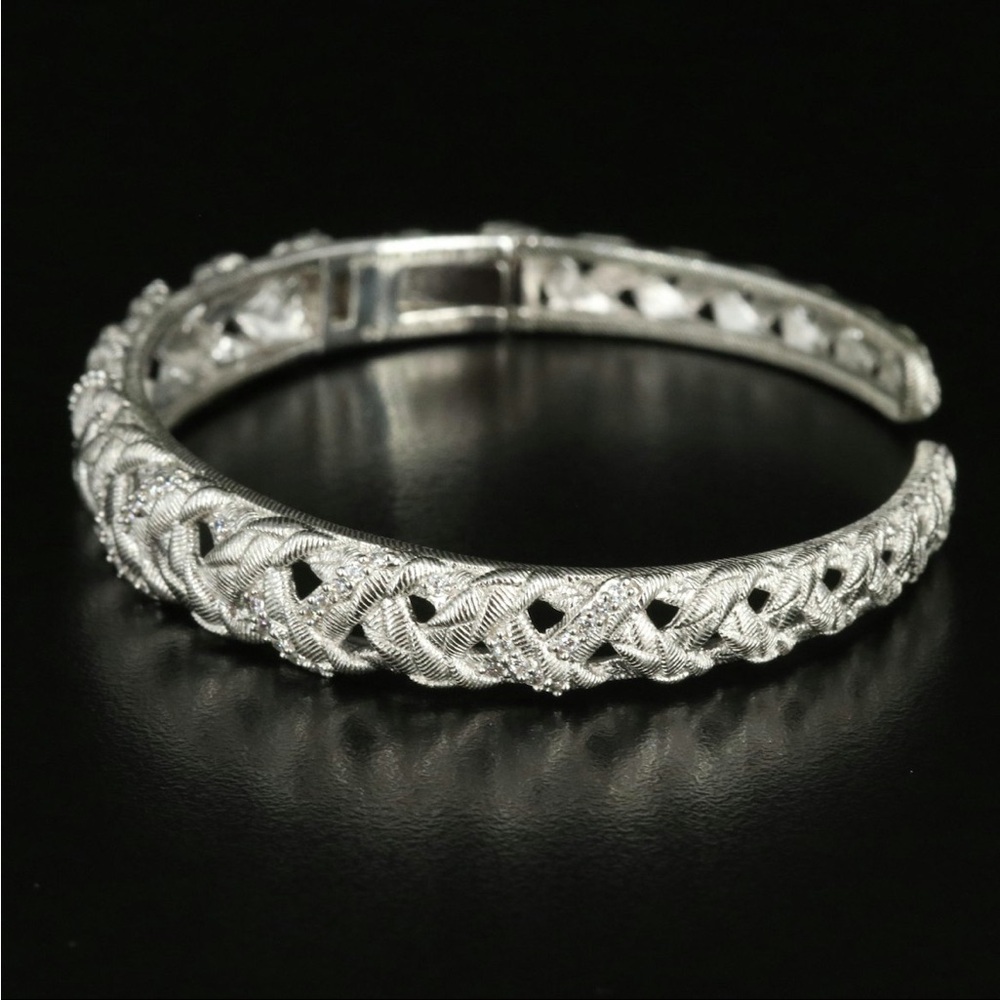 Judith Ripka Silver Hinged Cuff Bracelet with Intricate Openwork Design - Picture 3 of 12